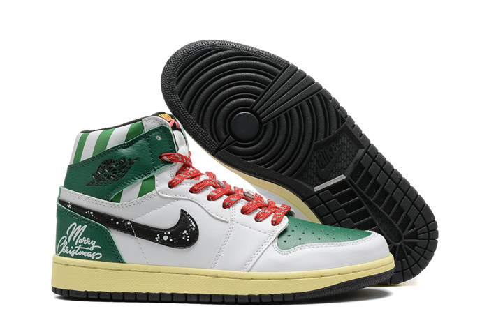 Men's Running Weapon Air Jordan 1 High White/Green Shoes 0293